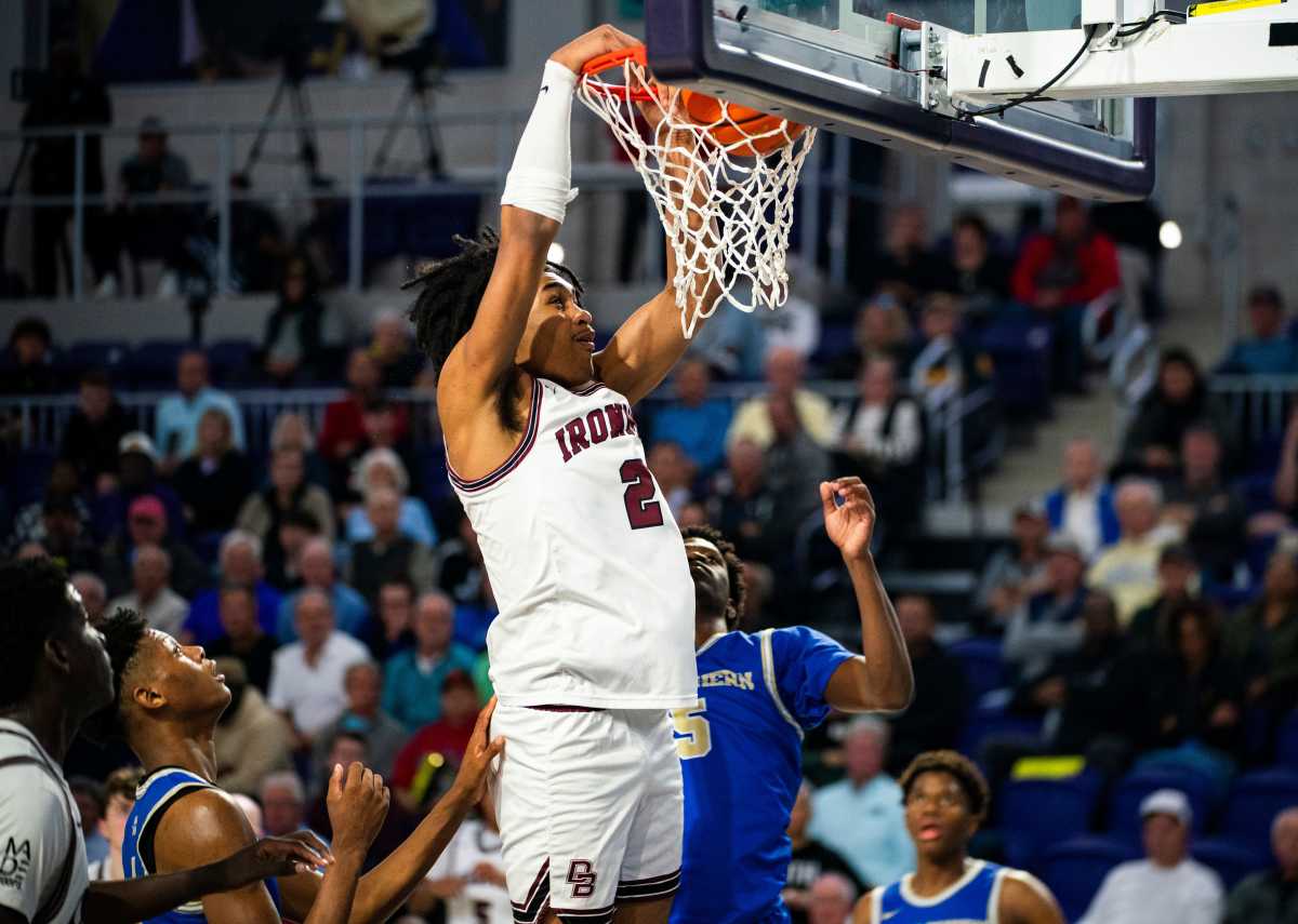 Don Bosco senior and Rutgers commit Dylan Harper throws down a dunk in a win against McEachern (Georgia) on Dec. 19, 2023.